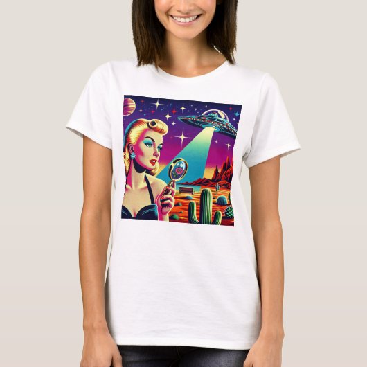 Retro UFO Pin-Up T-shirt (Voorkant)
