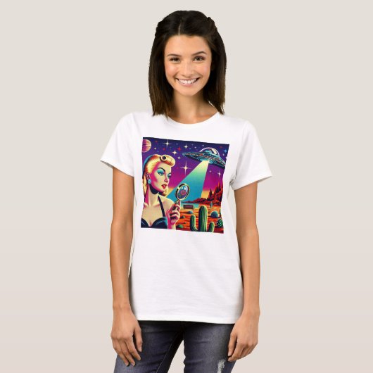 Retro UFO Pin-Up T-shirt (Voorkant volledig)
