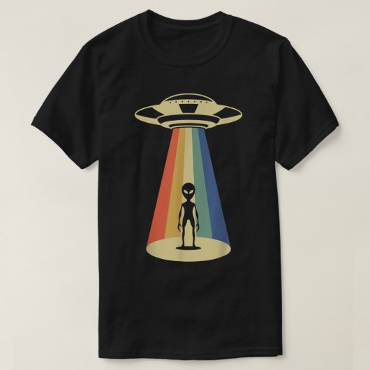 Retro UFO Regenboogstraal Alien Ontwerp T-shirt (Design voorkant)