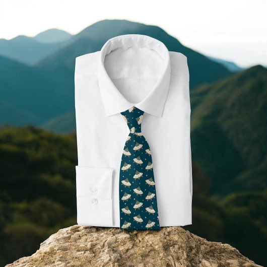 Retro UFO Ruimteschip Patroon Leuke Kosmische Acce Stropdas