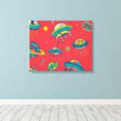Retro UFO Space Invaders Canvas Afdruk (Insitu (Houten vloer))