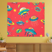 Retro UFO Space Invaders Canvas Afdruk (Insitu (Woonkamer))