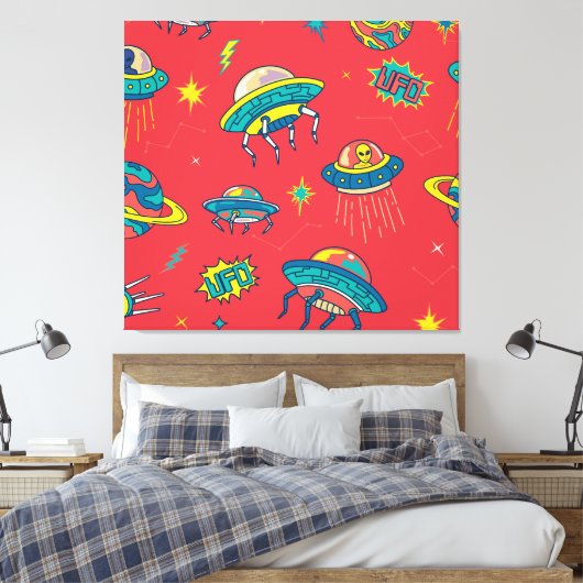 Retro UFO Space Invaders Canvas Afdruk (Insitu (Slaapkamer))
