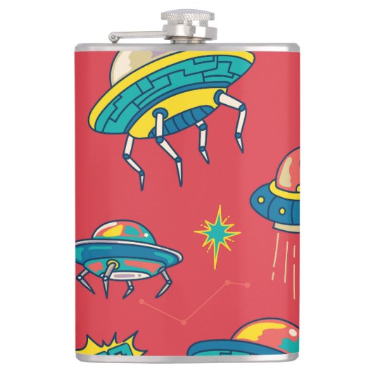 Retro UFO Space Invaders Heupfles (Voorkant)