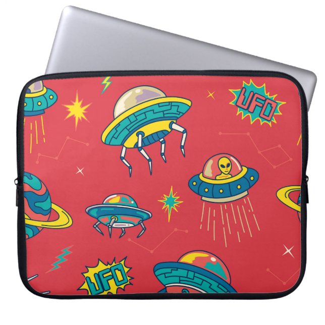 Retro UFO Space Invaders Laptop Sleeve (Voorkant)