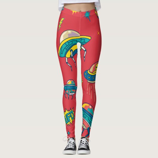 Retro UFO Space Invaders Leggings (Voorkant)