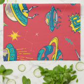 Retro UFO Space Invaders Theedoek (Gevouwen)