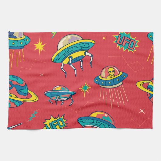 Retro UFO Space Invaders Theedoek (Horizontaal)