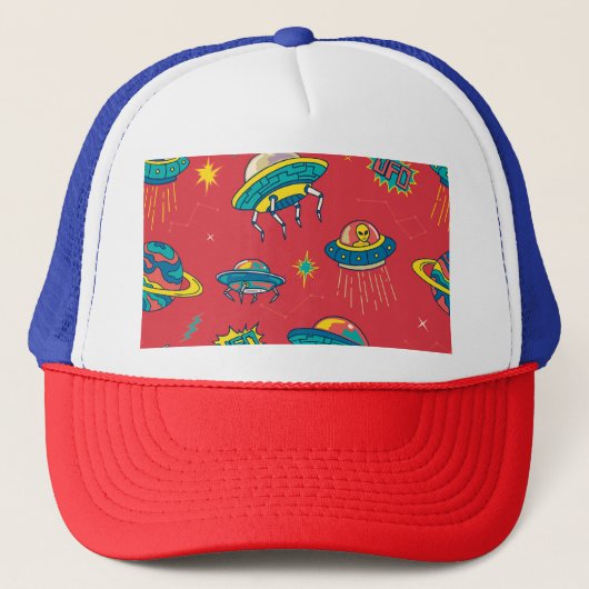 Retro UFO Space Invaders Trucker Pet (Voorkant)