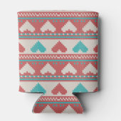 Retro Ugly Christmas Sweater Aqua Blue Red Hearts Blikjeskoeler (Achterkant)