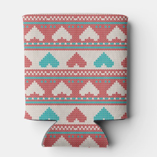 Retro Ugly Christmas Sweater Aqua Blue Red Hearts Blikjeskoeler (Achterkant)