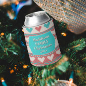 Retro Ugly Christmas Sweater Aqua Blue Red Hearts Blikjeskoeler