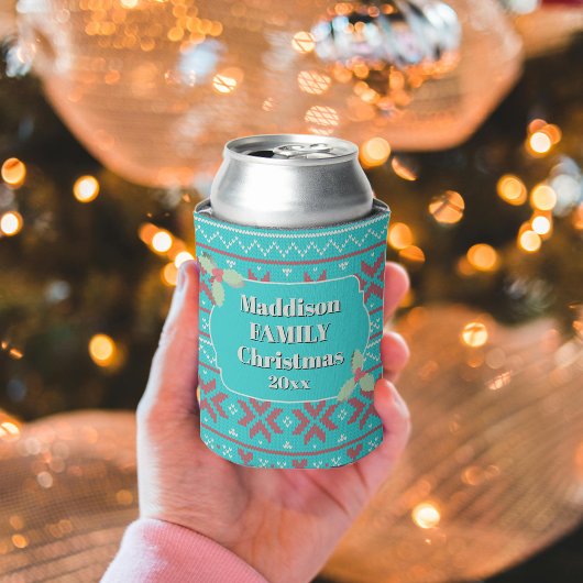 Retro Ugly Christmas Sweater Blue Red Holly Blikjeskoeler