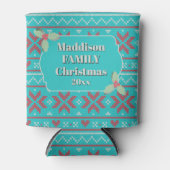 Retro Ugly Christmas Sweater Blue Red Holly Blikjeskoeler (Voorkant)