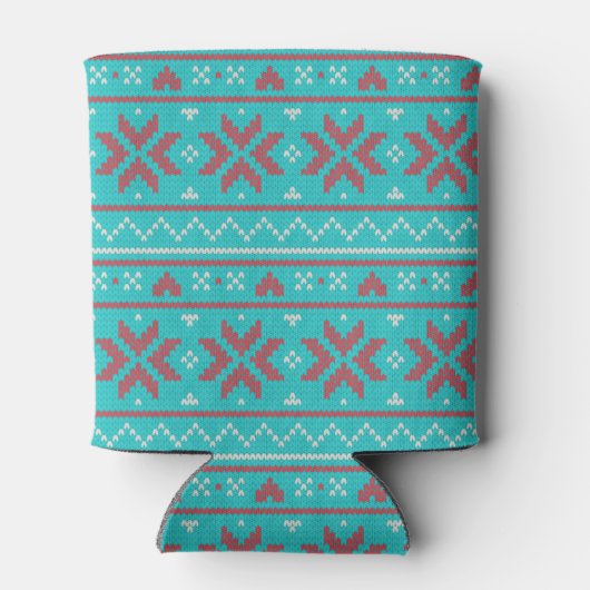 Retro Ugly Christmas Sweater Blue Red Holly Blikjeskoeler (Achterkant)