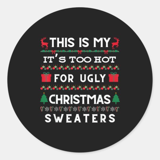 Retro Ugly Christmas Sweater Candy Cane Tree Vibes Ronde Sticker (Voorkant)