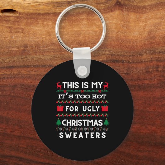 Retro Ugly Christmas Sweater Candy Cane Tree Vibes Sleutelhanger (Voorkant)