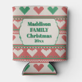 Retro Ugly Christmas Sweater Green Red Hearts Blikjeskoeler (Voorkant)