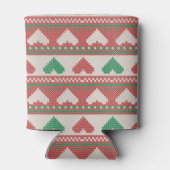 Retro Ugly Christmas Sweater Green Red Hearts Blikjeskoeler (Achterkant)