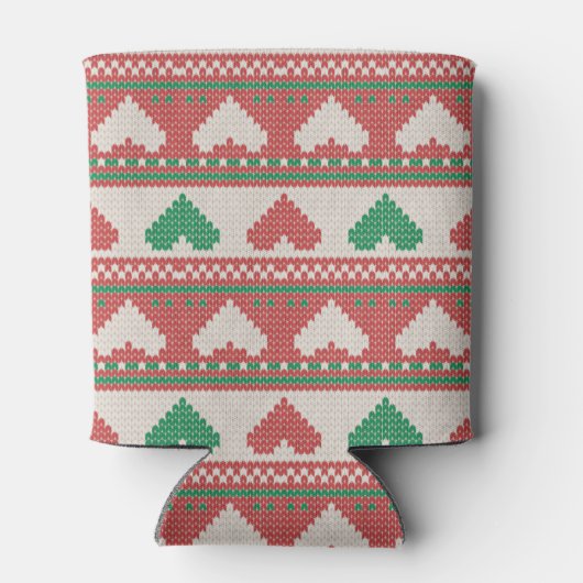 Retro Ugly Christmas Sweater Green Red Hearts Blikjeskoeler (Achterkant)