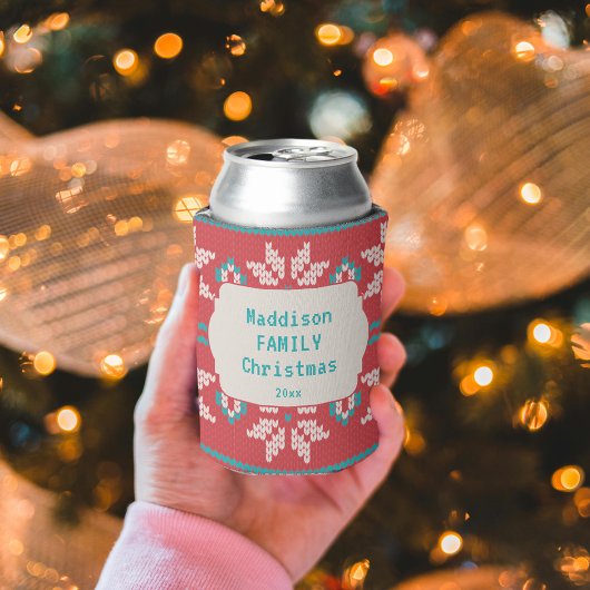 Retro Ugly Christmas Sweater Nordic Red Blue Blikjeskoeler