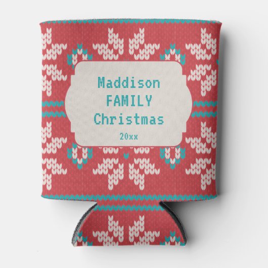 Retro Ugly Christmas Sweater Nordic Red Blue Blikjeskoeler (Voorkant)