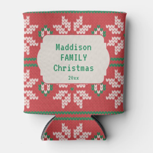 Retro Ugly Christmas Sweater Nordic Red Green Blikjeskoeler (Voorkant)