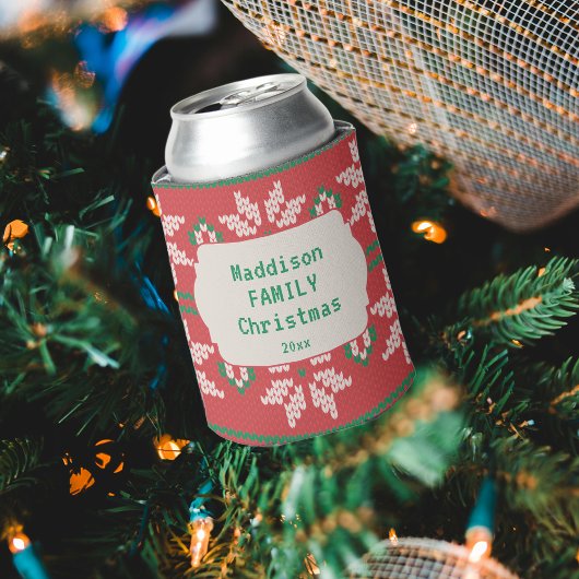 Retro Ugly Christmas Sweater Nordic Red Green Blikjeskoeler