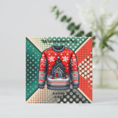 Retro Ugly Christmas Sweater Pop Art Invitation Feestdagenkaart (Staand voorkant)
