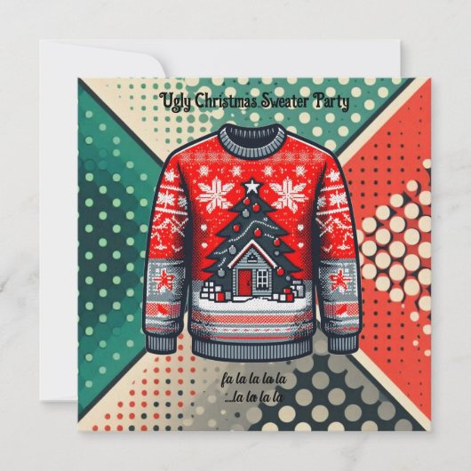 Retro Ugly Christmas Sweater Pop Art Invitation Feestdagenkaart (Voorkant)