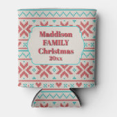 Retro Ugly Christmas Sweater Snowflakes White Blikjeskoeler (Voorkant)