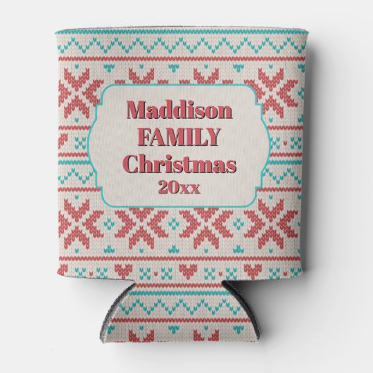 Retro Ugly Christmas Sweater Snowflakes White Blikjeskoeler (Voorkant)