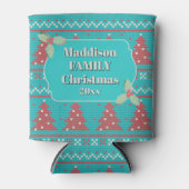 Retro Ugly Christmas Sweater with Trees in Blue Blikjeskoeler (Voorkant)