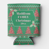 Retro Ugly Christmas Sweater with Trees in Green Blikjeskoeler (Voorkant)