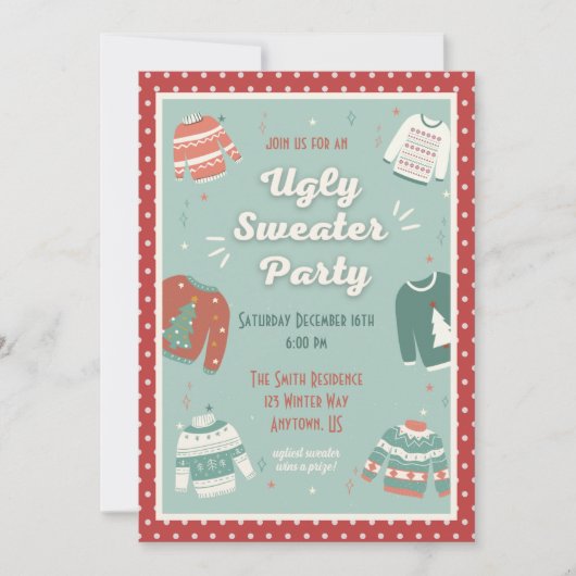 Retro Ugly Sweater Party Holiday Uitnodiging (Voorkant)