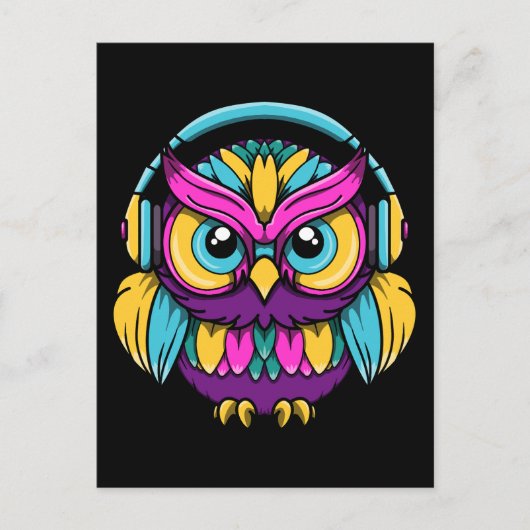 Retro Uil Dragen Hoofdtelefoon Briefkaart (Voorkant)