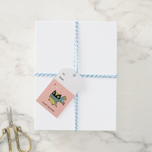 Retro uil grote sjaal gelukkig seizoen cadeaulabel (Met Touw)