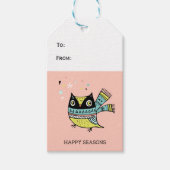 Retro uil grote sjaal gelukkig seizoen cadeaulabel (Voorkant)