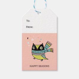 Retro uil grote sjaal gelukkig seizoen cadeaulabel