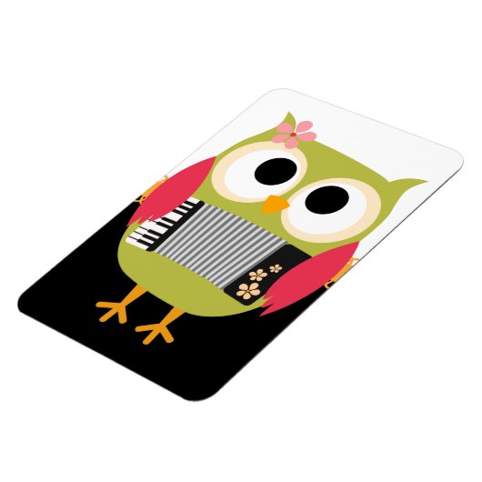 Retro Uil met Accordion - Leuk! Magneet (Linkerzijde)