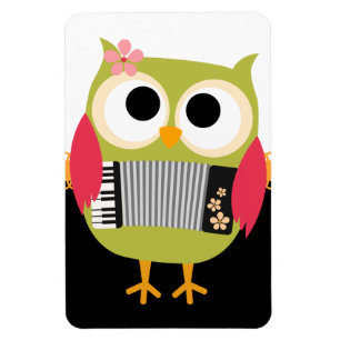 Retro Uil met Accordion - Leuk! Magneet