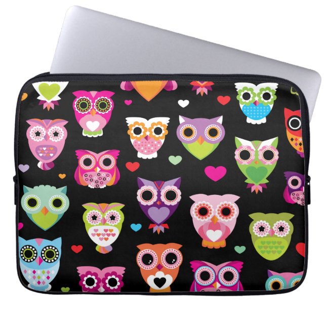 Retro uil patroon laptop sleeve (Voorkant)
