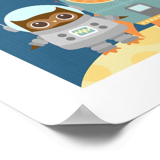 Retro Uil Ruimte Poster Print (Hoek)