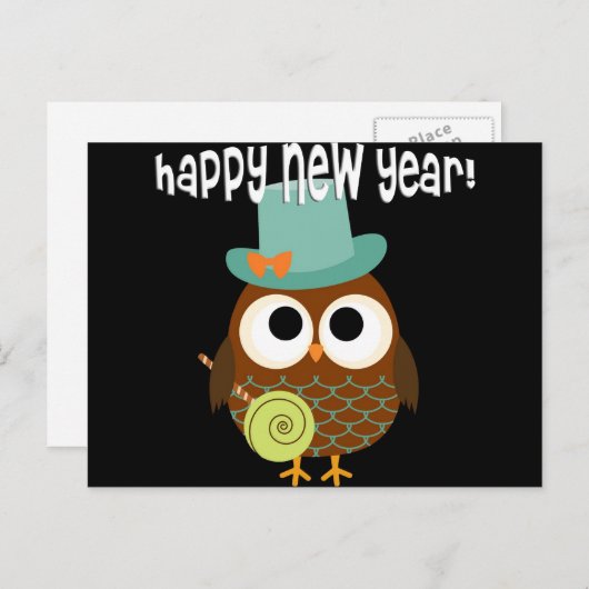 Retro Uil voor New Years Eve Feestdagenkaart (Voorkant / Achterkant)