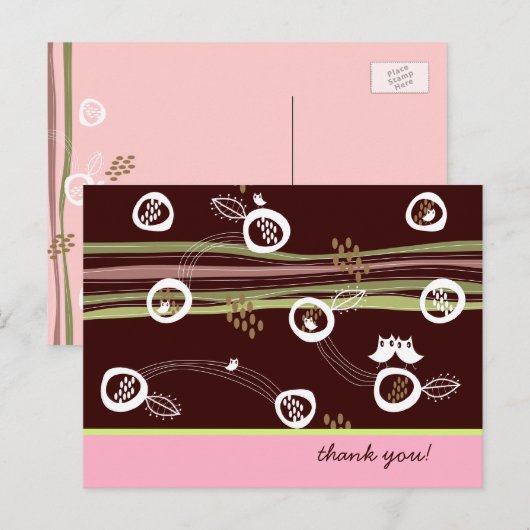 Retro Uilen Familie Lief Whimsische Strepen Nest P Briefkaart (Voorkant / Achterkant)