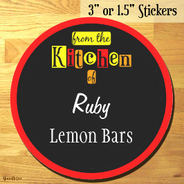 Retro Uit de Keuken van Reds op Zwart Bewerkbaar Ronde Sticker