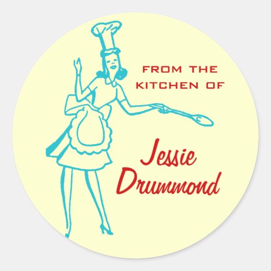 Retro "Uit de keuken van" stickers (blauwgroen) (Voorkant)