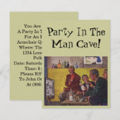 Retro Uitnodiging om Feest te Organiseren Man Cave (Voorkant / Achterkant)