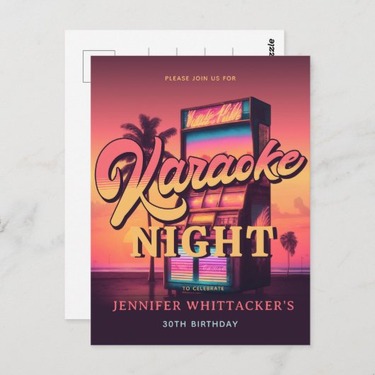 Retro uitnodiging voor 30e verjaardag karaoke-fees (Voorkant / Achterkant)