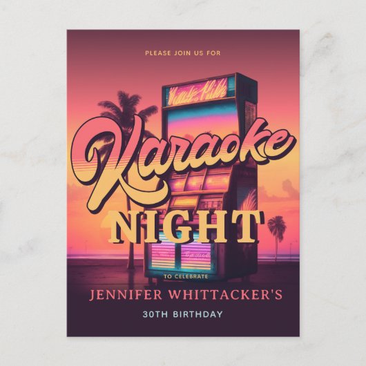 Retro uitnodiging voor 30e verjaardag karaoke fees (Voorkant)